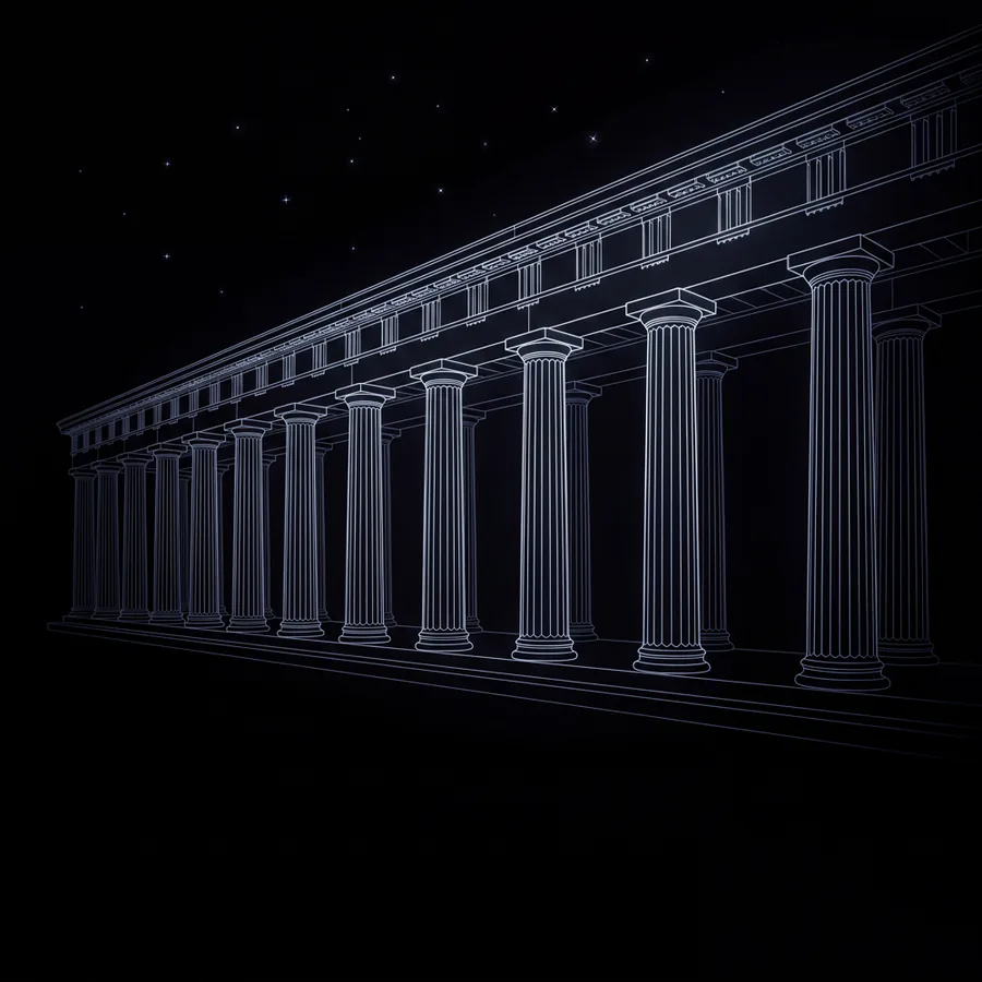Wireframe sketch of a Greek temple colonnade